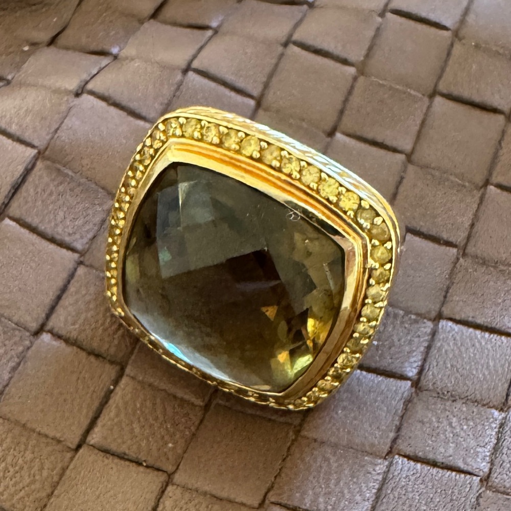 David Yurman Albion 20mm Smoky Topaz & Yellow sapphire Gold Ring